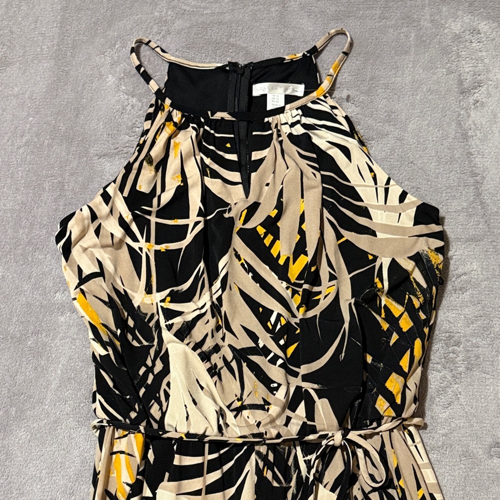 London Times Black Tan Abstract Print Halter Neck Wide Leg Jumpsuit NWT Size 10 - Picture 4 of 7